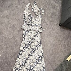 superdown White and Navy Snake-Print Halter Maxi Dress